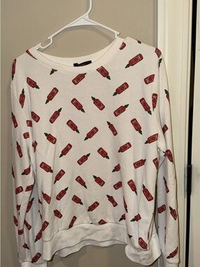 White Sweatshirt with Sriracha Print